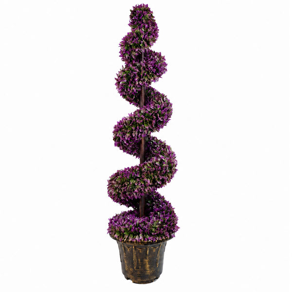 120cm Pair of Purple Large Leaf Spiral Topiary Trees with Decorative Planters