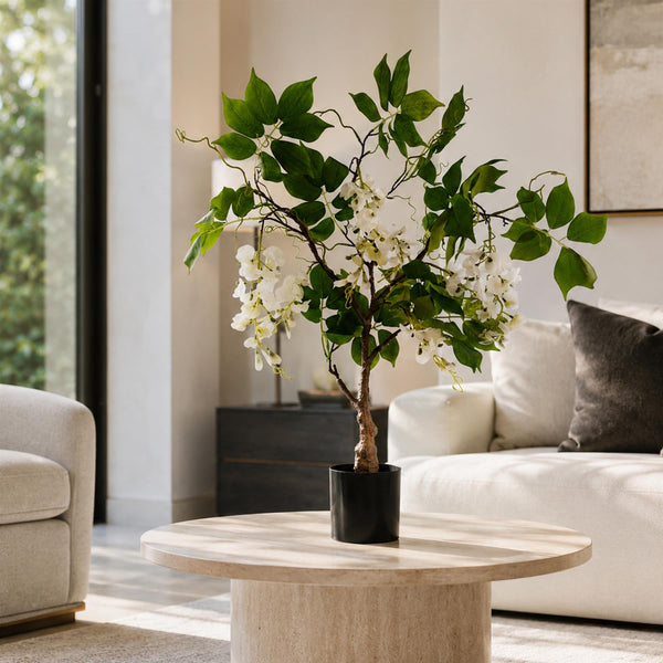 Leaf Design 90cm Artificial White Wisteria Bush