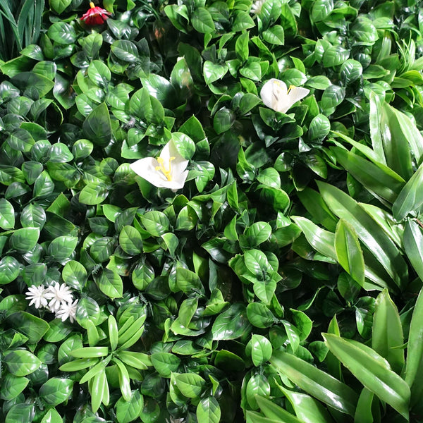100cm Artificial Mixed Foliage Green Wall Panel with Floral Detail Faux Living Wall