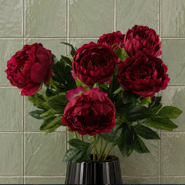 Pack of 6 x 80cm Artificial Dark Pink Peony Stem - Premium Quality