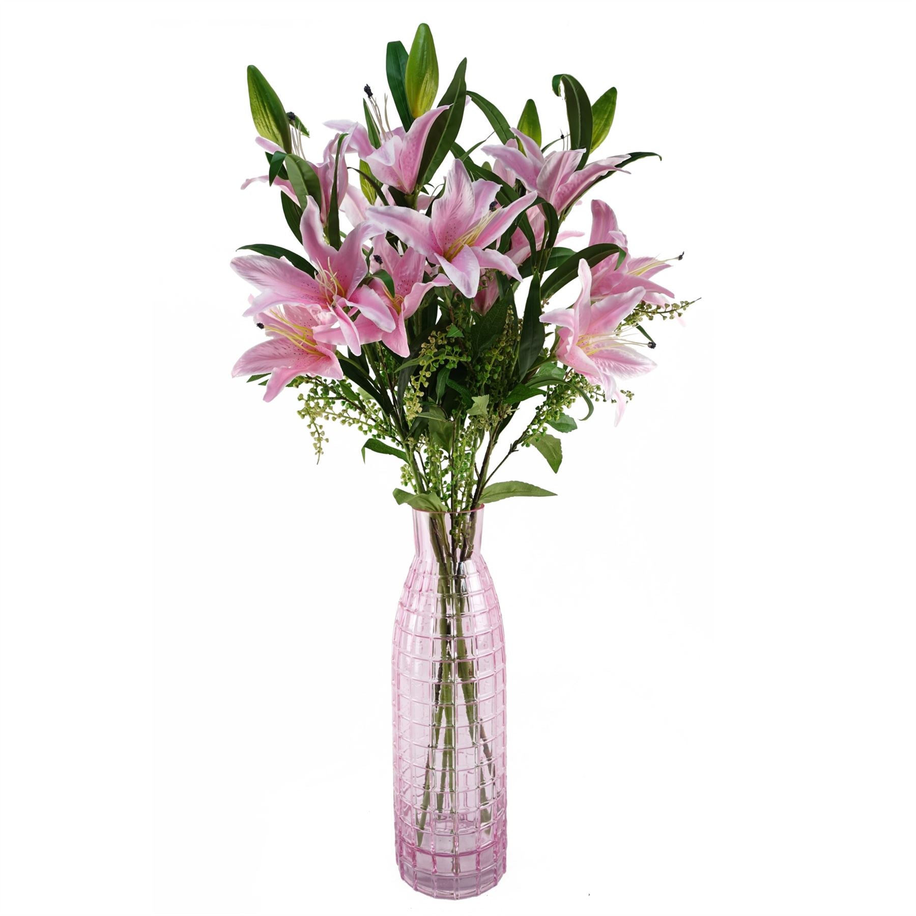 Pack of 6 x Artificial Flowers Large Pink Lily Stem - 3 Flowers 100cm