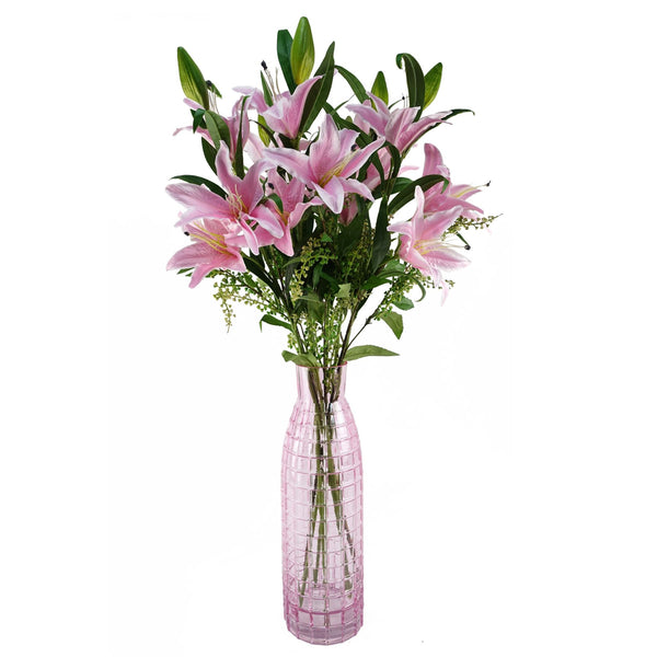 Pack of 6 x Artificial Flowers Large Pink Lily Stem - 3 Flowers 100cm