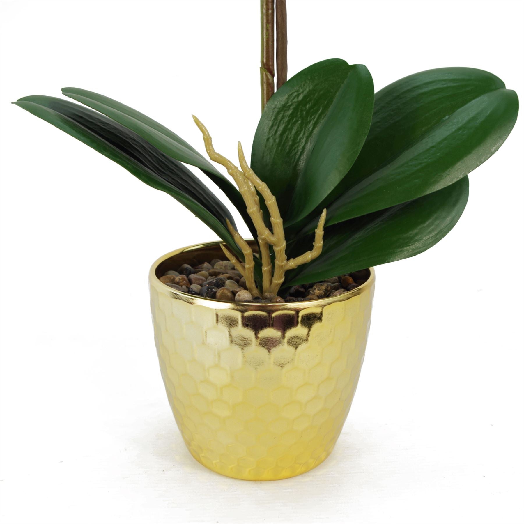Orchid Artificial Purple White 50cm Gold Pot Phalaenopsis