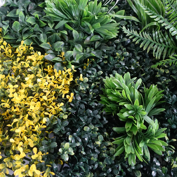 100cm Artificial Tropical Mixed Foliage Green Wall Panel with Red and Yellow Floral Detail