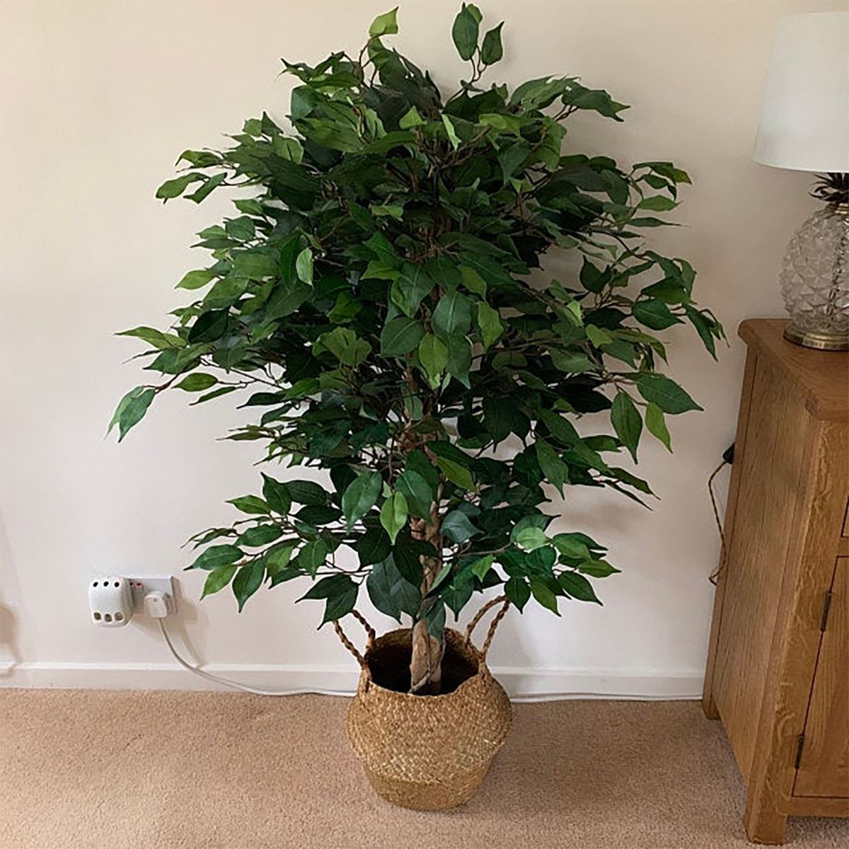 120cm Artificial Ficus Tree / Plant - Large Bushy Shape Gold Metal Planter - Premium Quality