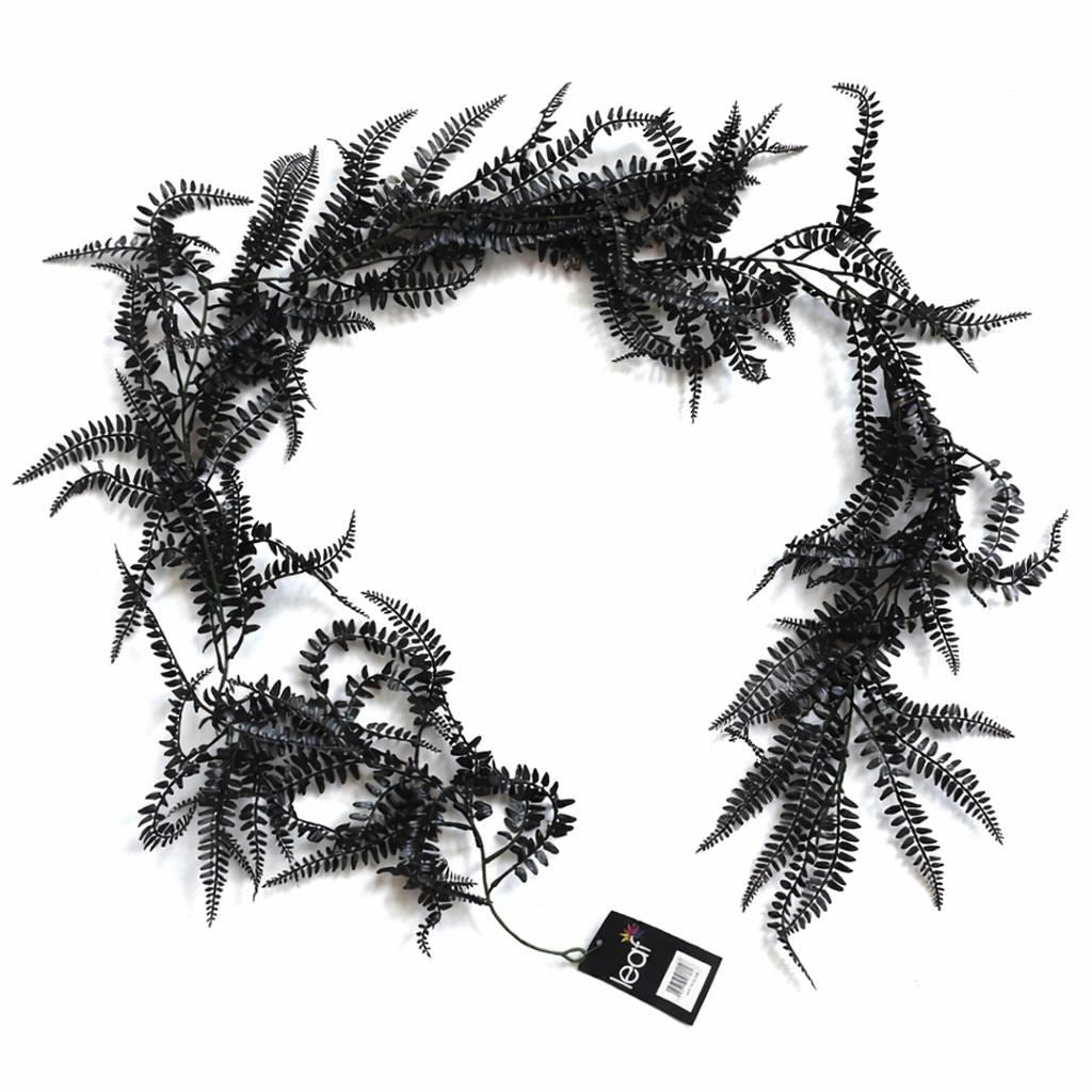 Pack of 6 x 180cm Black Artificial Fern Garland Hanging Foliage Decoration
