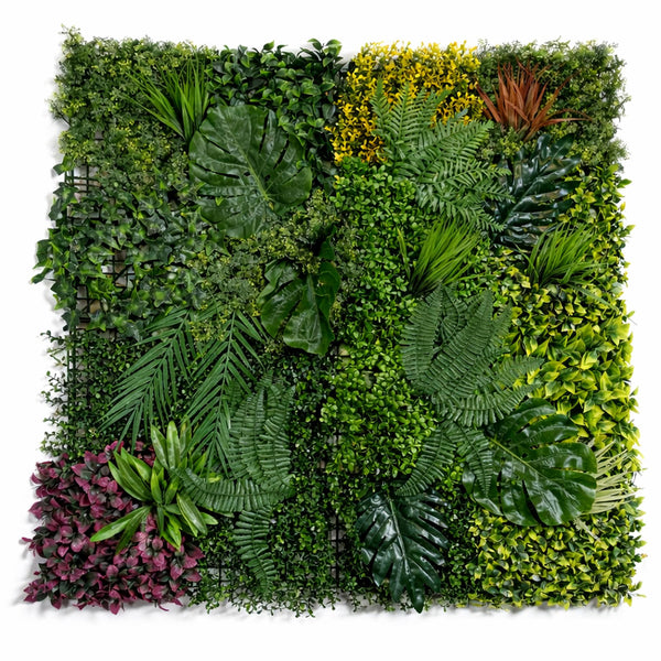 100cm Artificial Tropical Mixed Green Wall Panel with Monstera and Fern Foliage