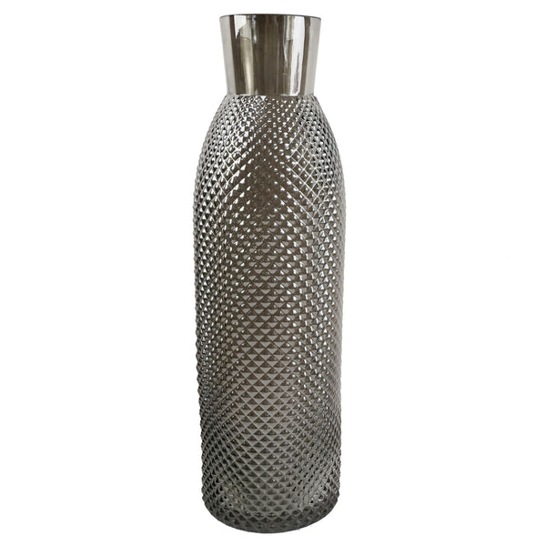 Glass Vase Smoke Grey Diamond Tall Glass Vase 50cm Botanik