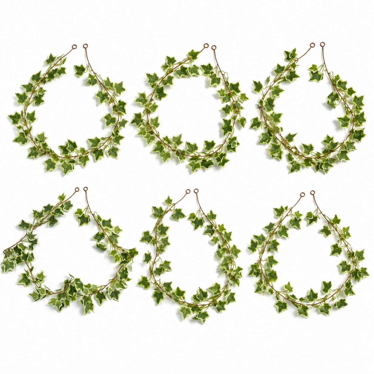 Pack of 6 x 160cm Artificial Ivy Garland Trailing Hanging Plant Faux Foliage - Variegated