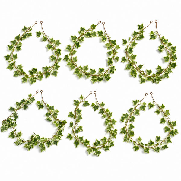 Pack of 6 x 160cm Artificial Ivy Garland Trailing Hanging Plant Faux Foliage - Variegated
