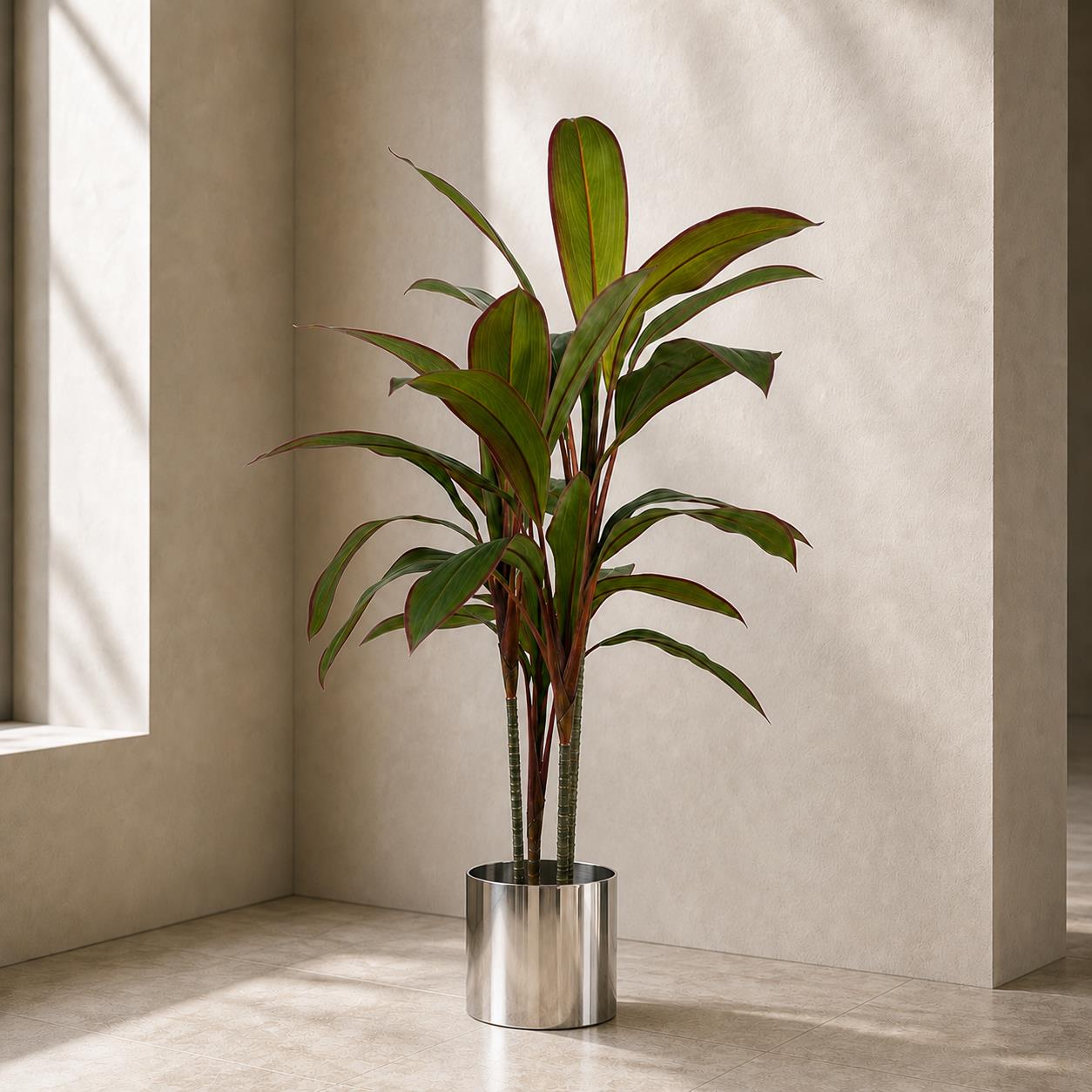 Tropical Artificial Dracaena Palm Plant Realistic Large Silver Planter 100cm Botanik
