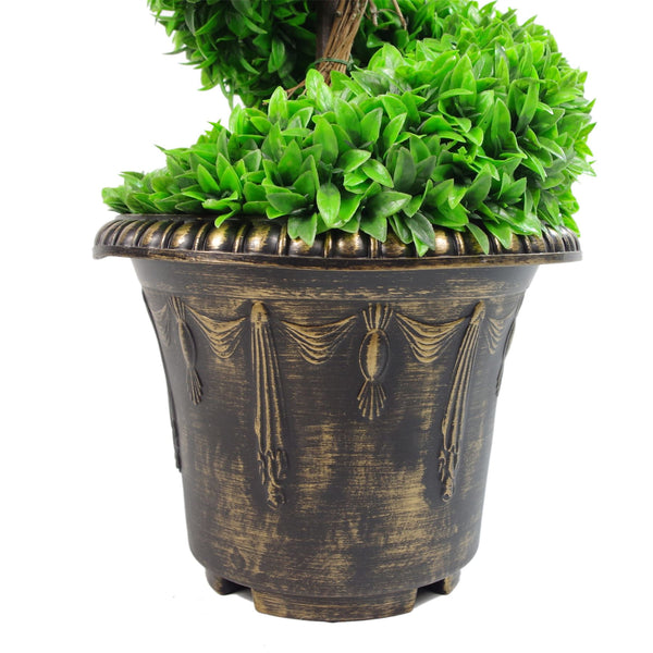 90cm Green Large Leaf Spiral with Decorative Planter