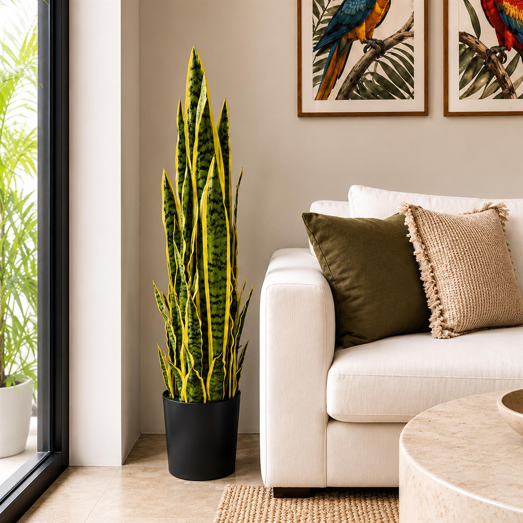 90cm (3ft) Artificial Sansevieria Yellow Green Indoor Plant