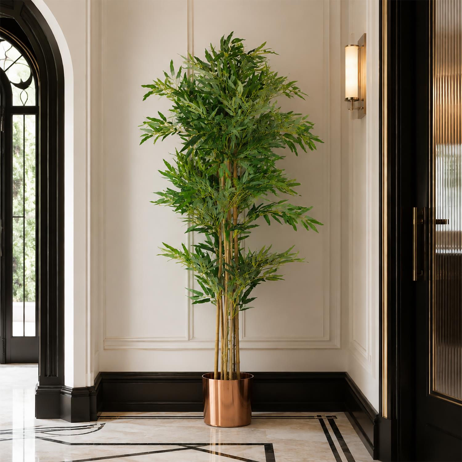 150cm (5ft) Natural Look Artificial Bamboo Plants Trees - XL with Copper Metal Planter