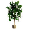 130cm Luxury Artificial Wisteria Tree White Flowers - Premium Range Gold Metal Planter - Premium Quality