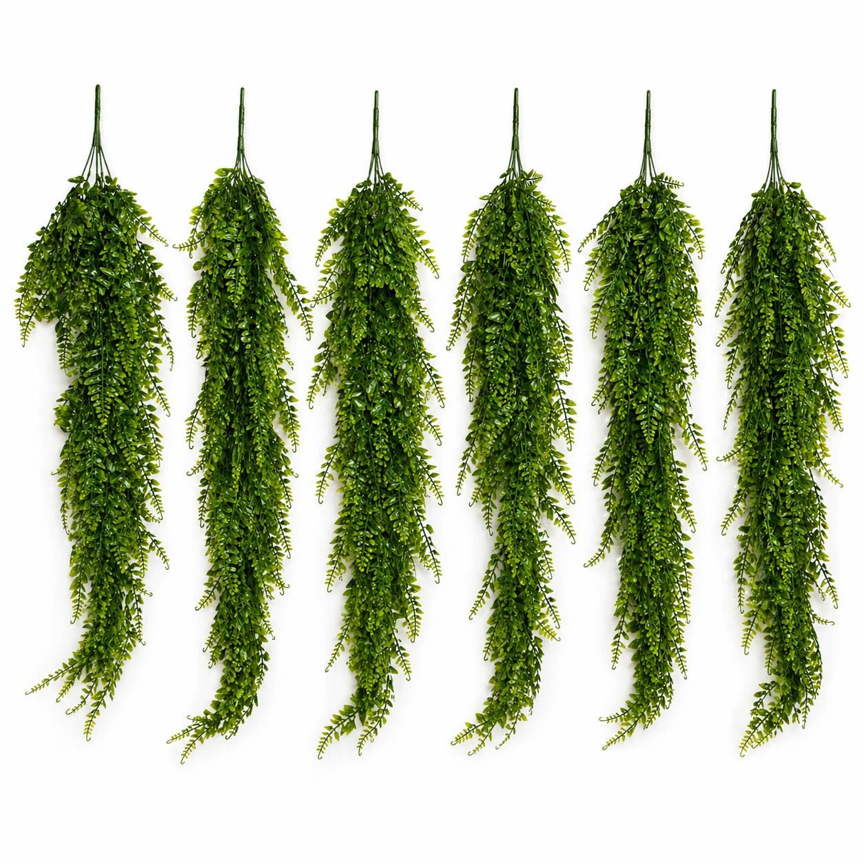Pack of 6 x 75cm Artificial Trailing Fern Bush Hanging Faux Greenery Plant - Premium Quality