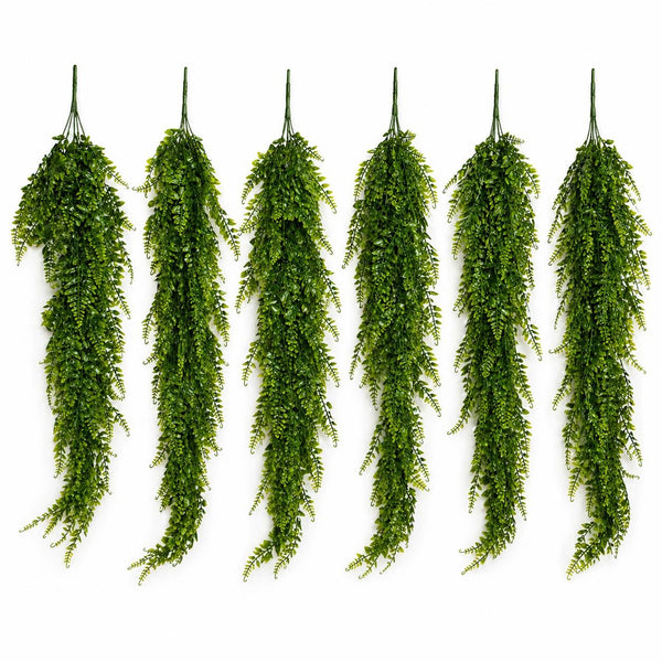 Pack of 6 x 75cm Artificial Trailing Fern Bush Hanging Faux Greenery Plant - Premium Quality