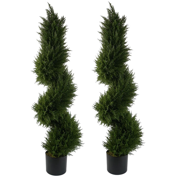 120cm Pair of Spiral Cypress Tree Artificial Topiary - Premium Quality