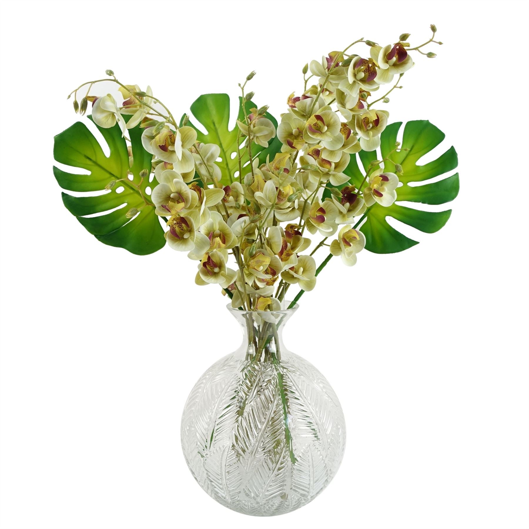 Pack of 6 x Artificial Flowers Cream Mini Orchid Stem 80cm