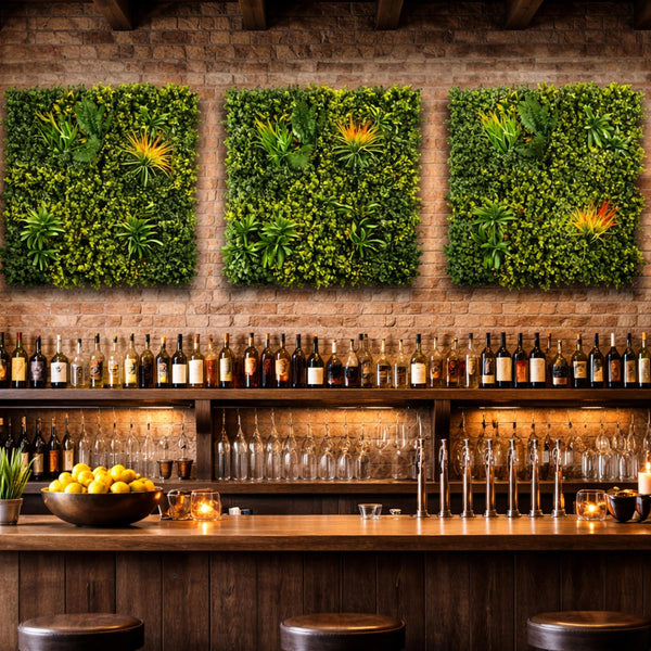 100cm Artificial Mixed Green Foliage Wall Panel with Ferns and Yellow Grass Accents