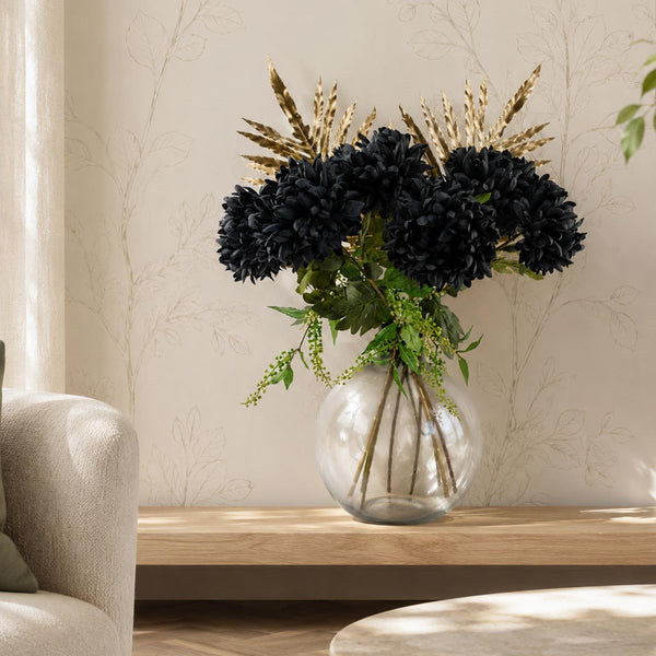 95cm Black Chrysanthemum Bundle Glass Ball Vase - Premium Quality