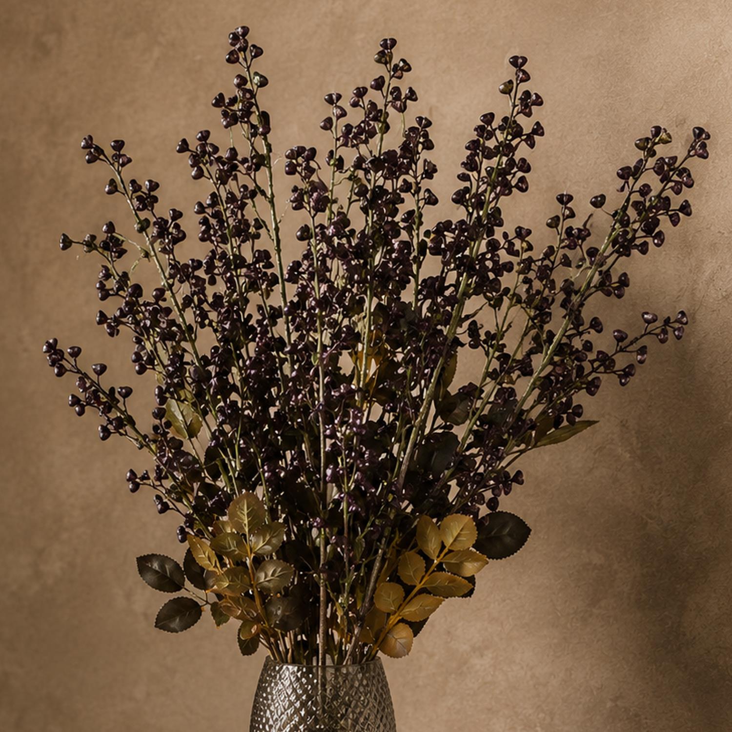 Pack of 6 x Artificial Foliage Dark Berry Stem 85cm
