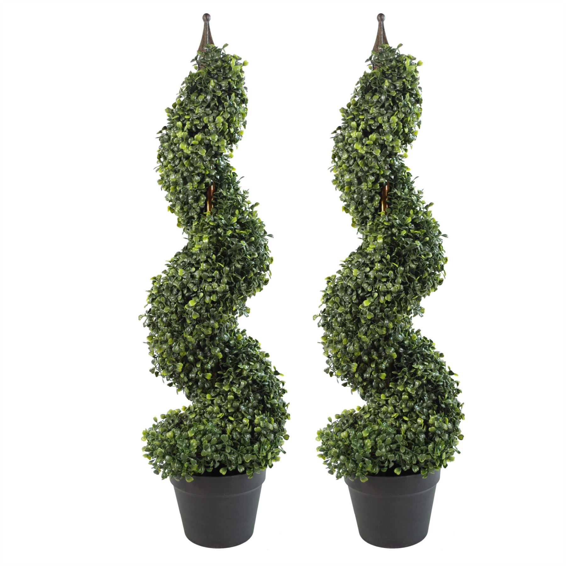 Pair of 90cm (3ft) Tall Artificial Boxwood Tower Trees Topiary Spiral Top