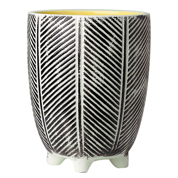 Ceramic Plant Pot Planter Feet Black White 15 x 15 x 18.5cm