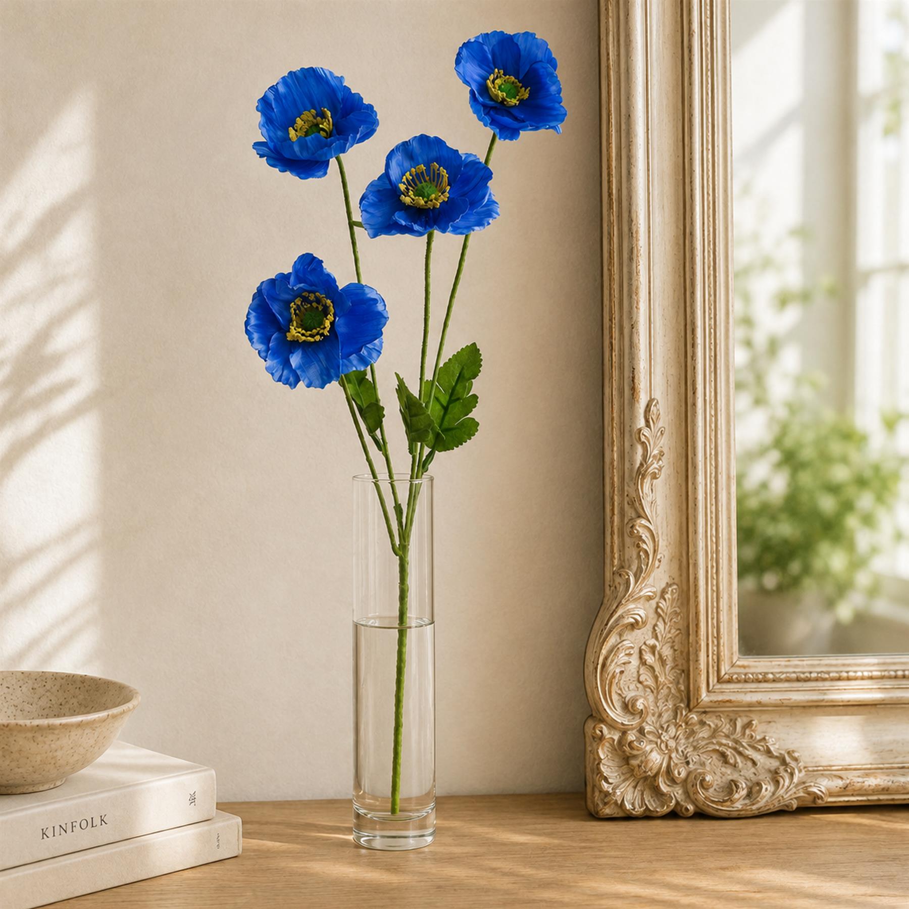 Pack of 6 x 60cm Artificial Blue Poppy Sprays - 4 Flowers Each
