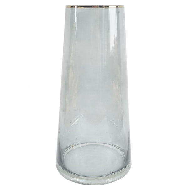 Glass Vase Gold Rim Smoke Grey Glass Vase 28cm Botanik