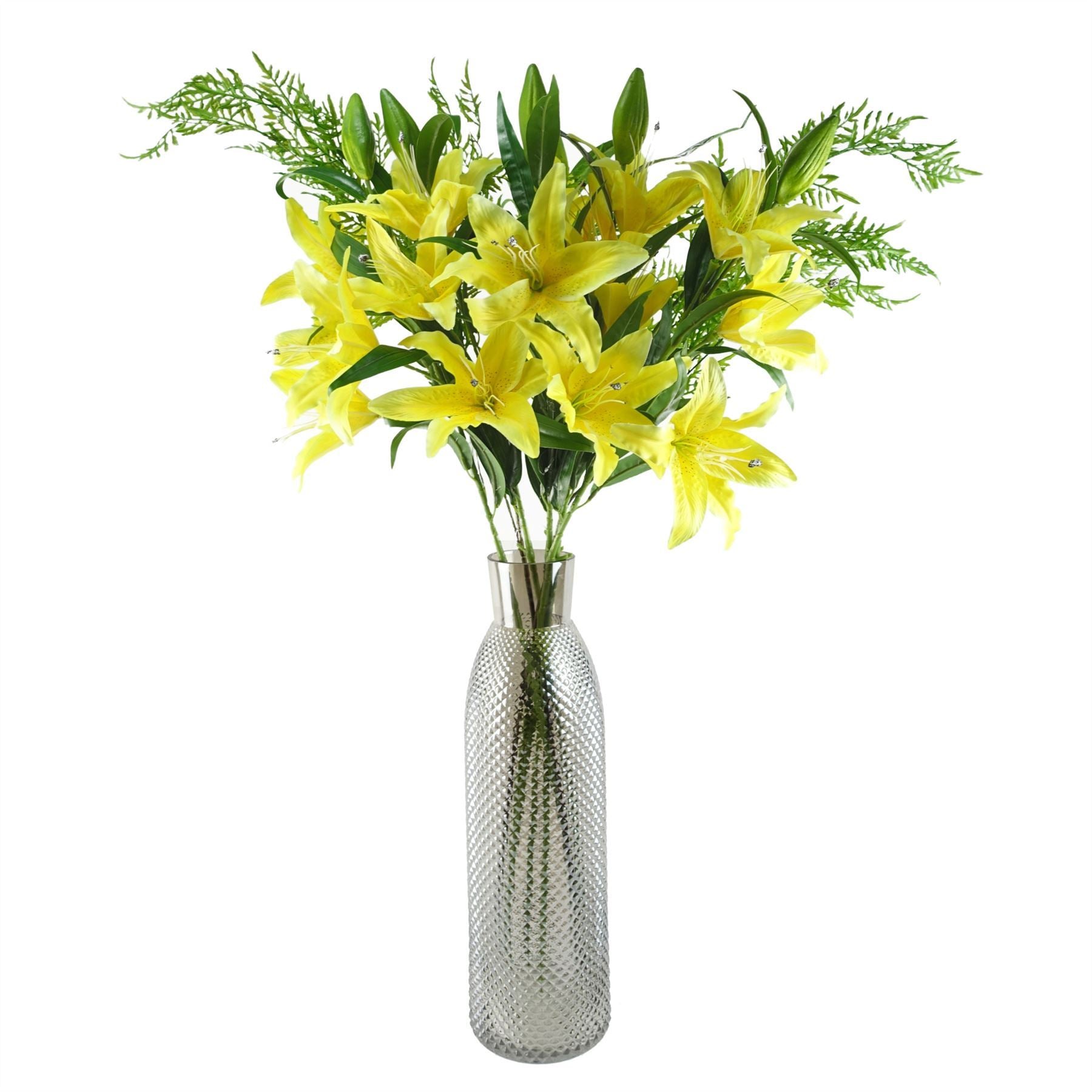 100cm Yellow Lily and Fern Display Glass Vase - Premium Quality