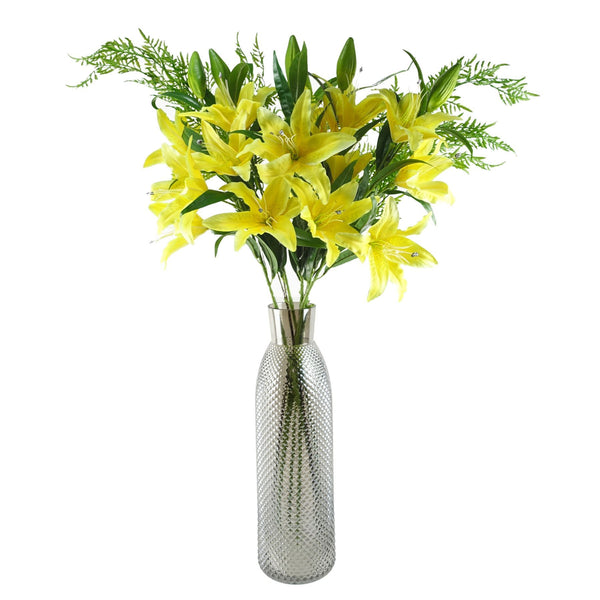 100cm Yellow Lily and Fern Display Glass Vase - Premium Quality