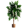 130cm Luxury Artificial Wisteria Tree White Flowers - Premium Range Copper Metal Planter - Premium Quality