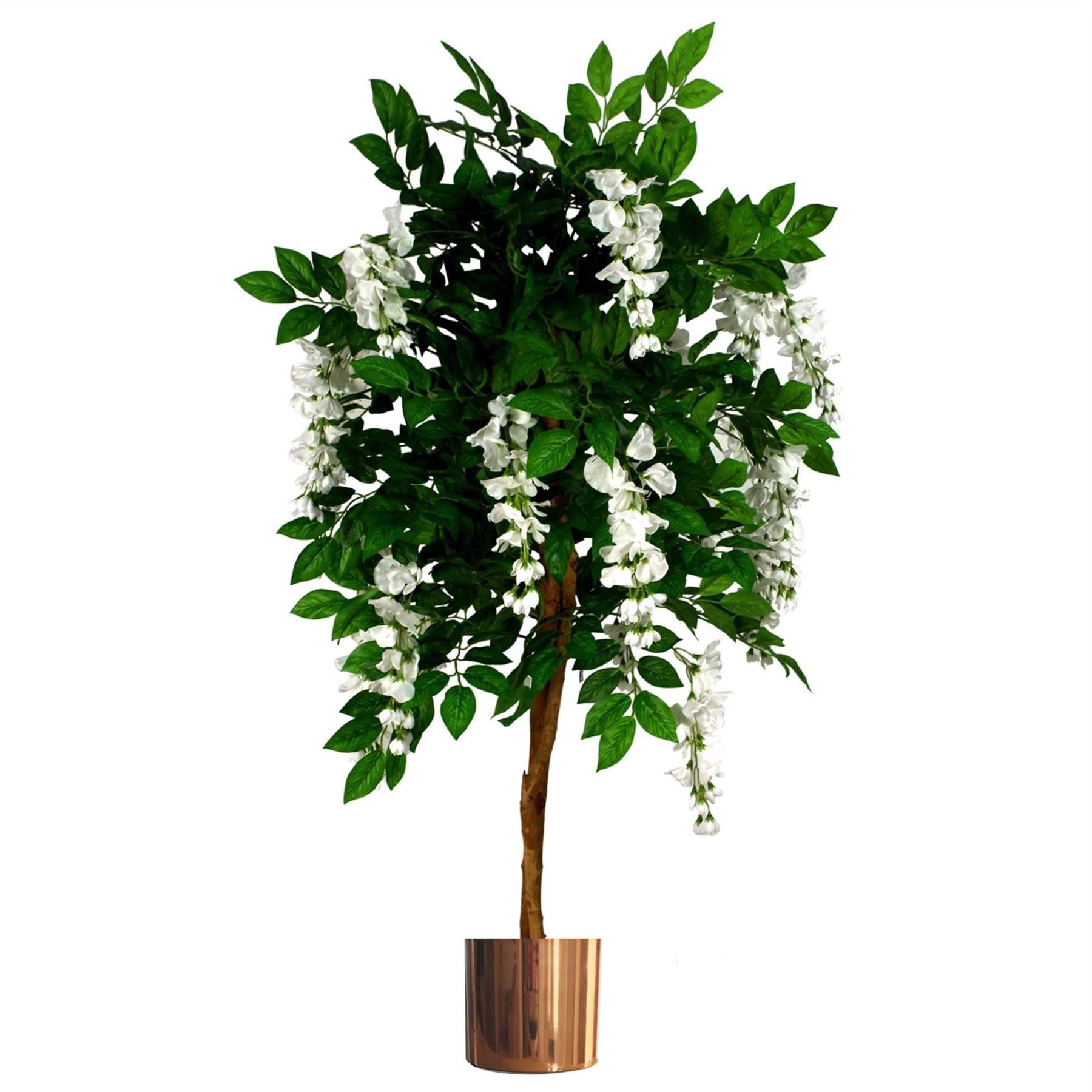 130cm Luxury Artificial Wisteria Tree White Flowers - Premium Range Copper Metal Planter - Premium Quality