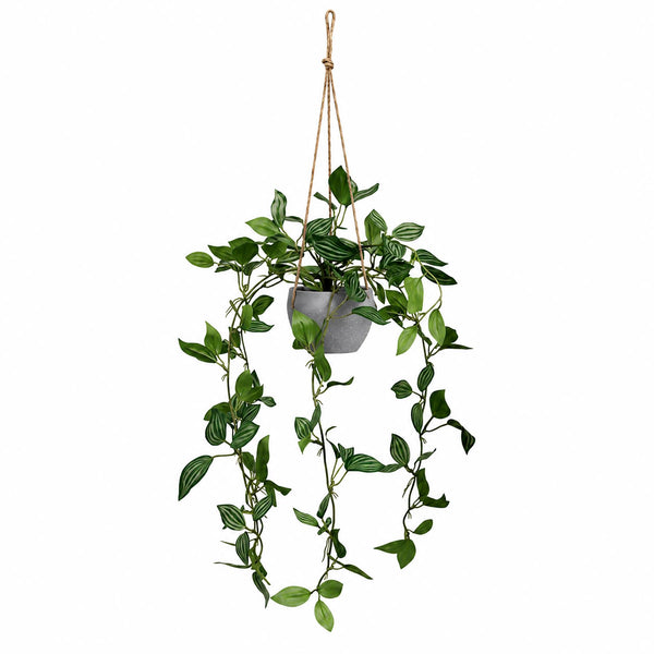 70cm Artificial Green Tradescantia Hanging Plant in Grey Pot