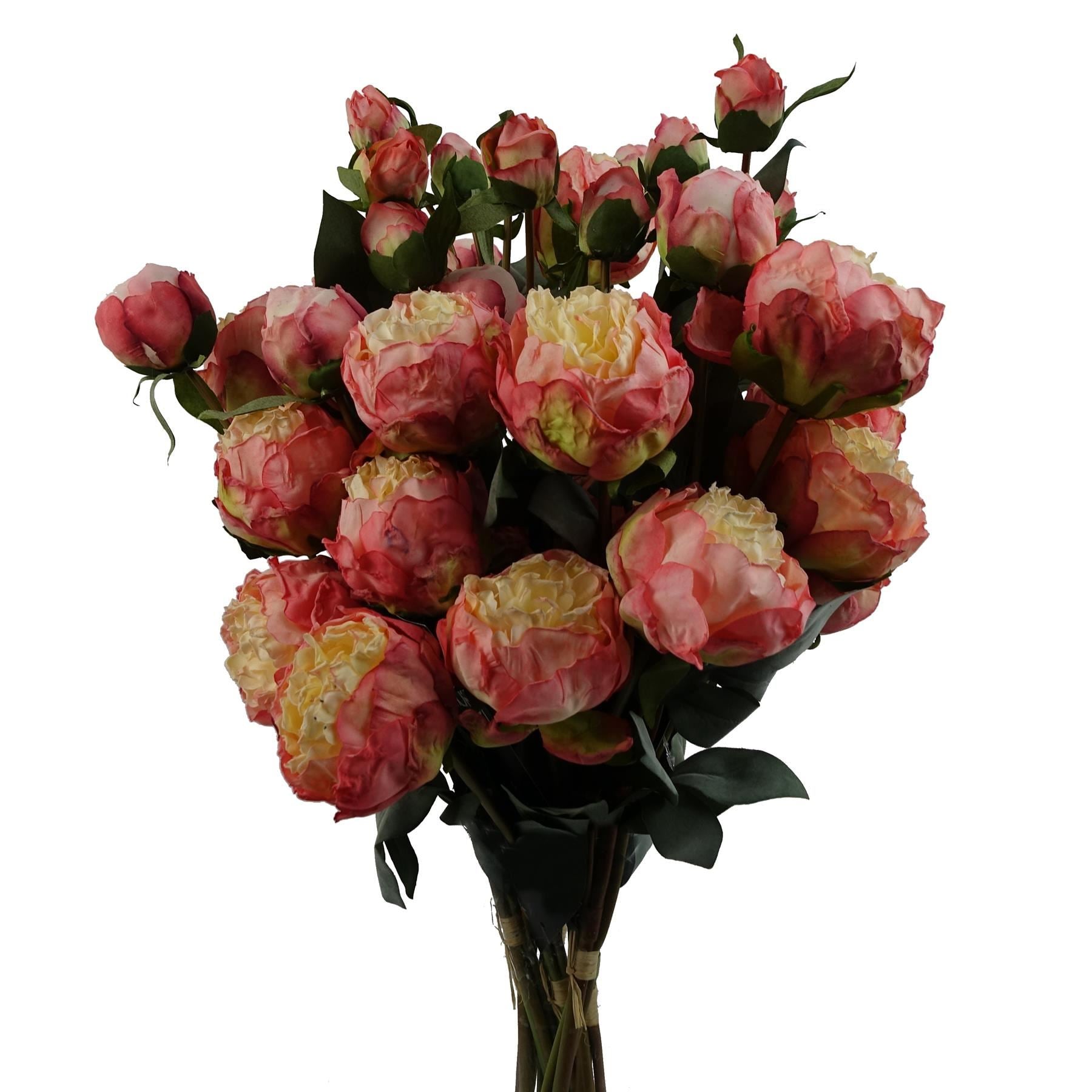 6 x 55cm Pink Peony Artificial Flower Stems - 24 flowers 18 buds - Premium Quality
