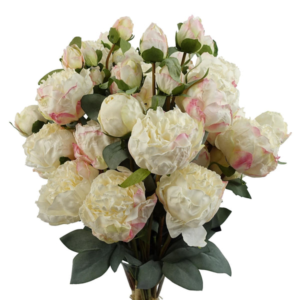 6 x 55cm Cream Peony Artificial Flower Stems - 24 flowers 18 buds - Premium Quality