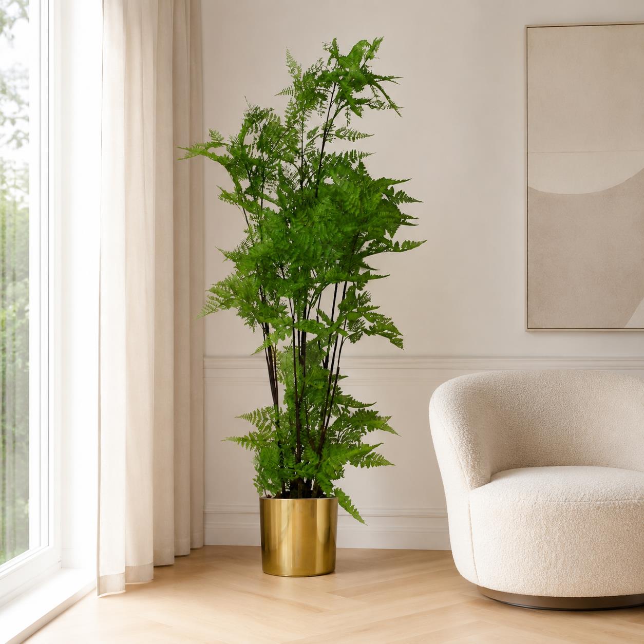 Artificial Tree Moss Fern Gold Planter 150cm