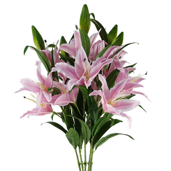 Pack of 6 x 100cm Large Pink Lily Stem - 18 Flowers - Premium Quality
