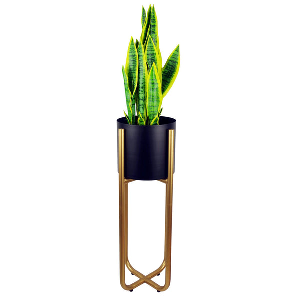 Metal Planter Stand Gold Iridescent Rainbow Plant Pot 62cm x 18cm Leaf Design UK Botanik