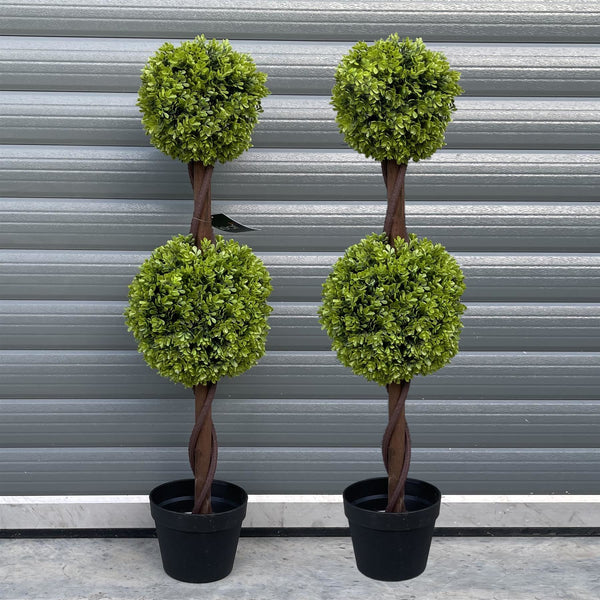 90cm Pair of Green Double Ball Topiary Trees - Premium Quality