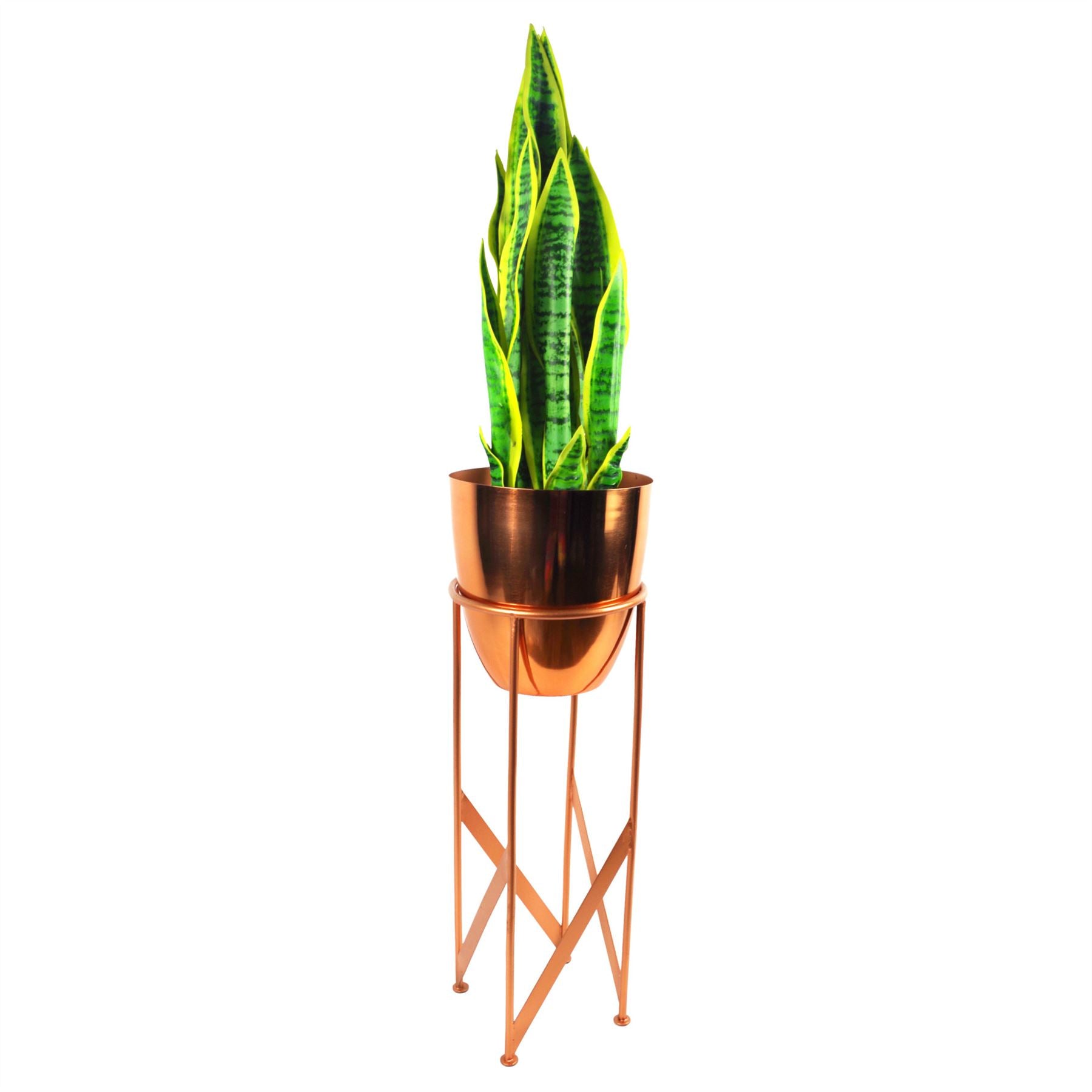 Artificial Yukka Plant Metal Planter Stand Gold 90cm Tall Realistic Premium Botanik