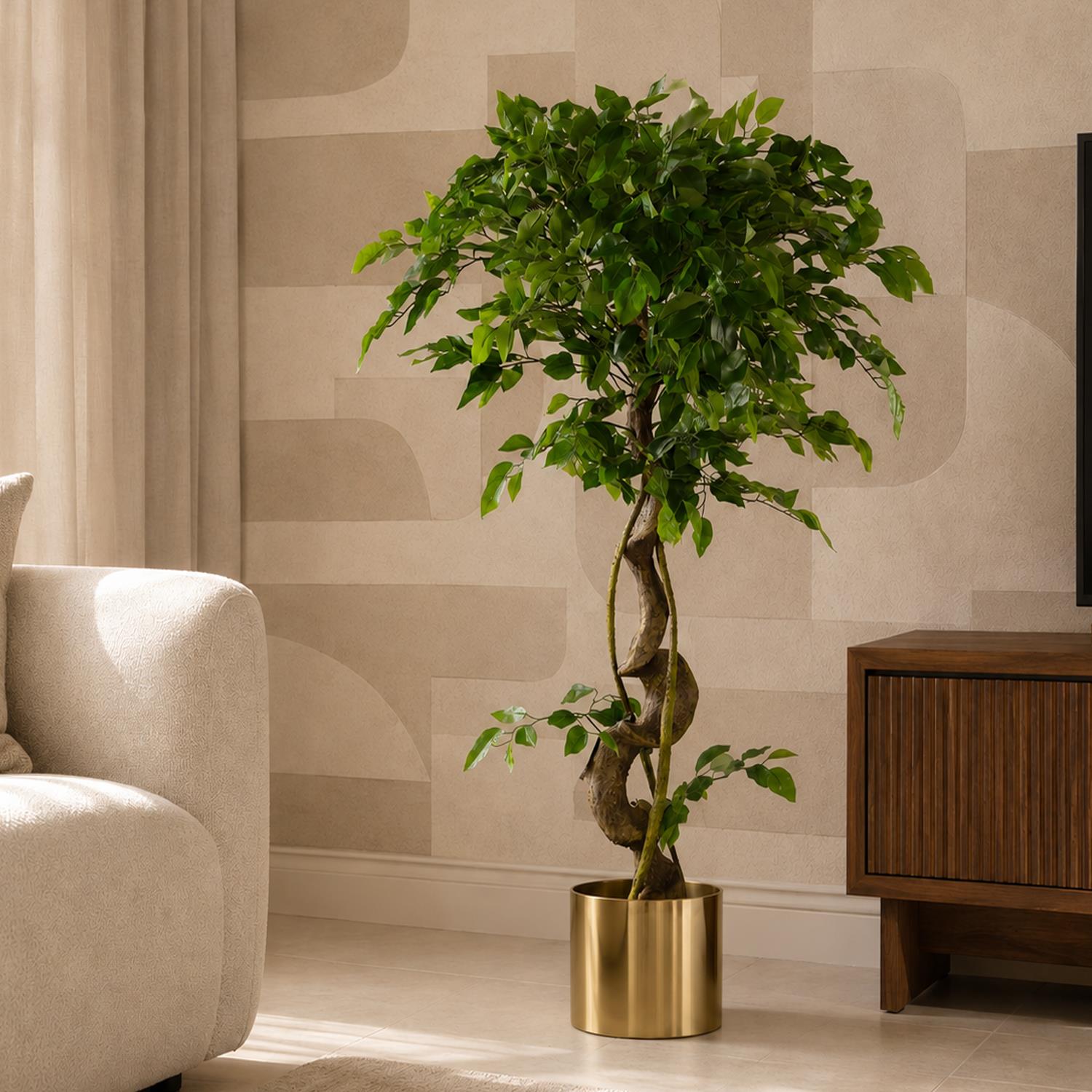 Large Artificial Japanese Fruticosa Ficus Tree Gold 120cm 4ft Realistic Botanik