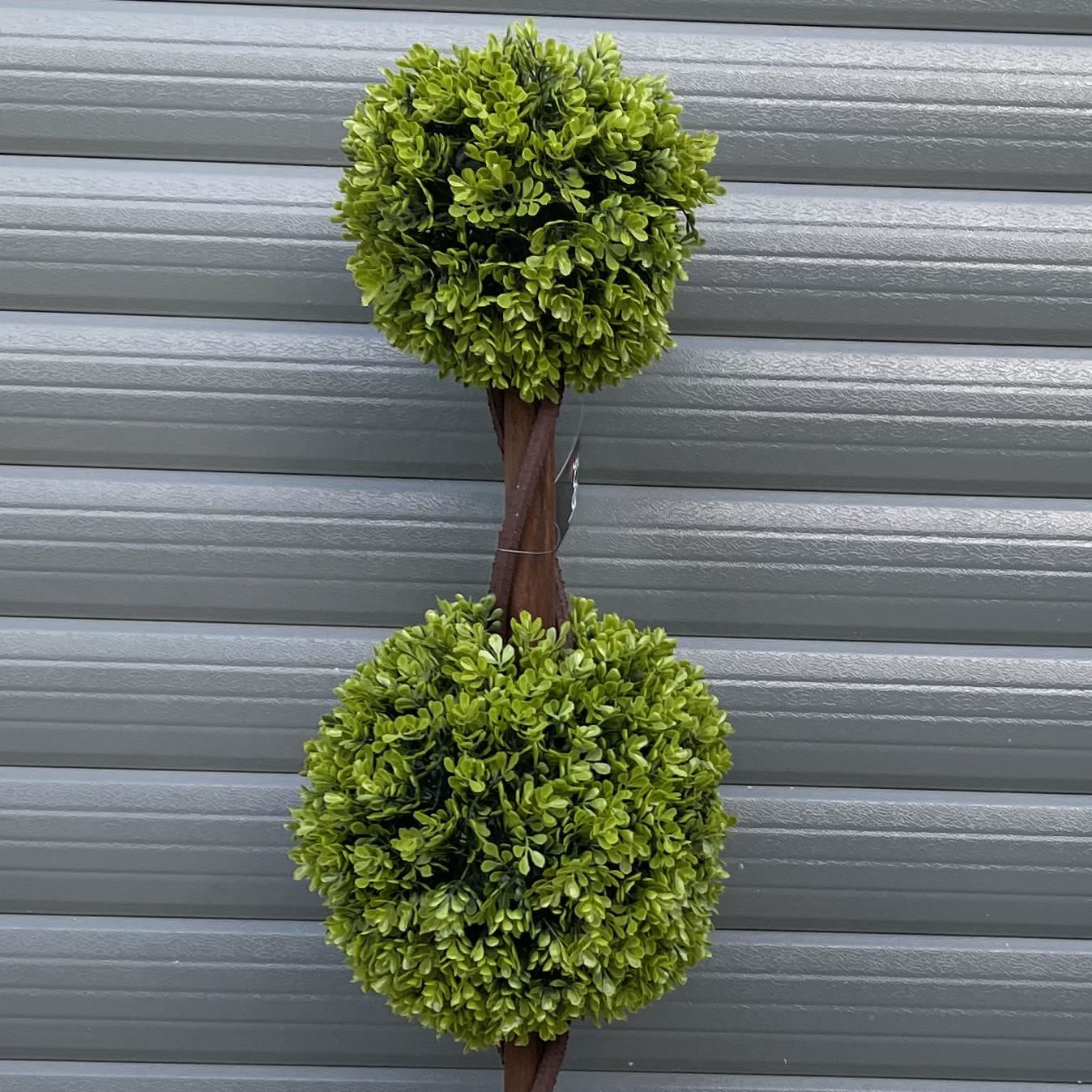 90cm Pair of Green Double Ball Topiary Trees - Premium Quality