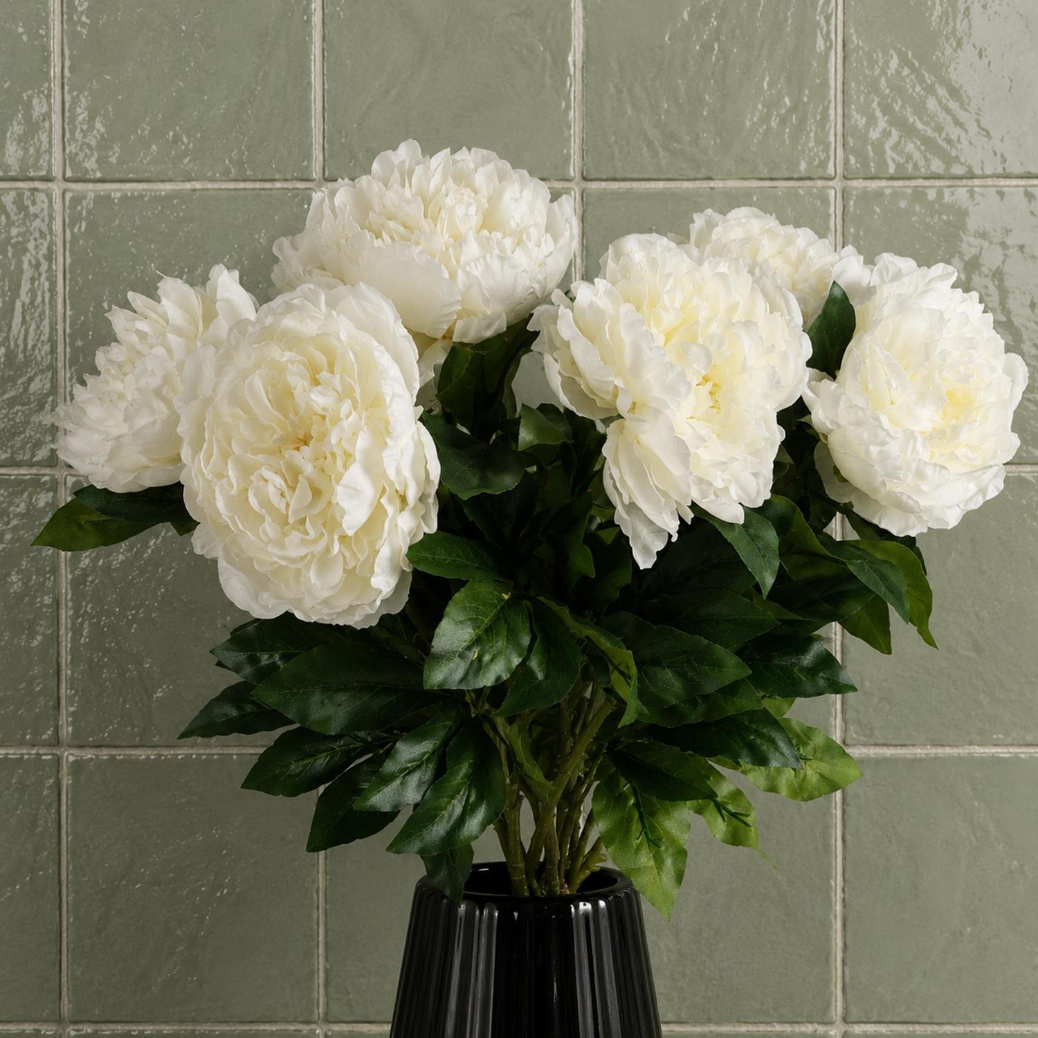 Pack of 6 x 80cm Artificial Cream Peony Stem - Premium Quality