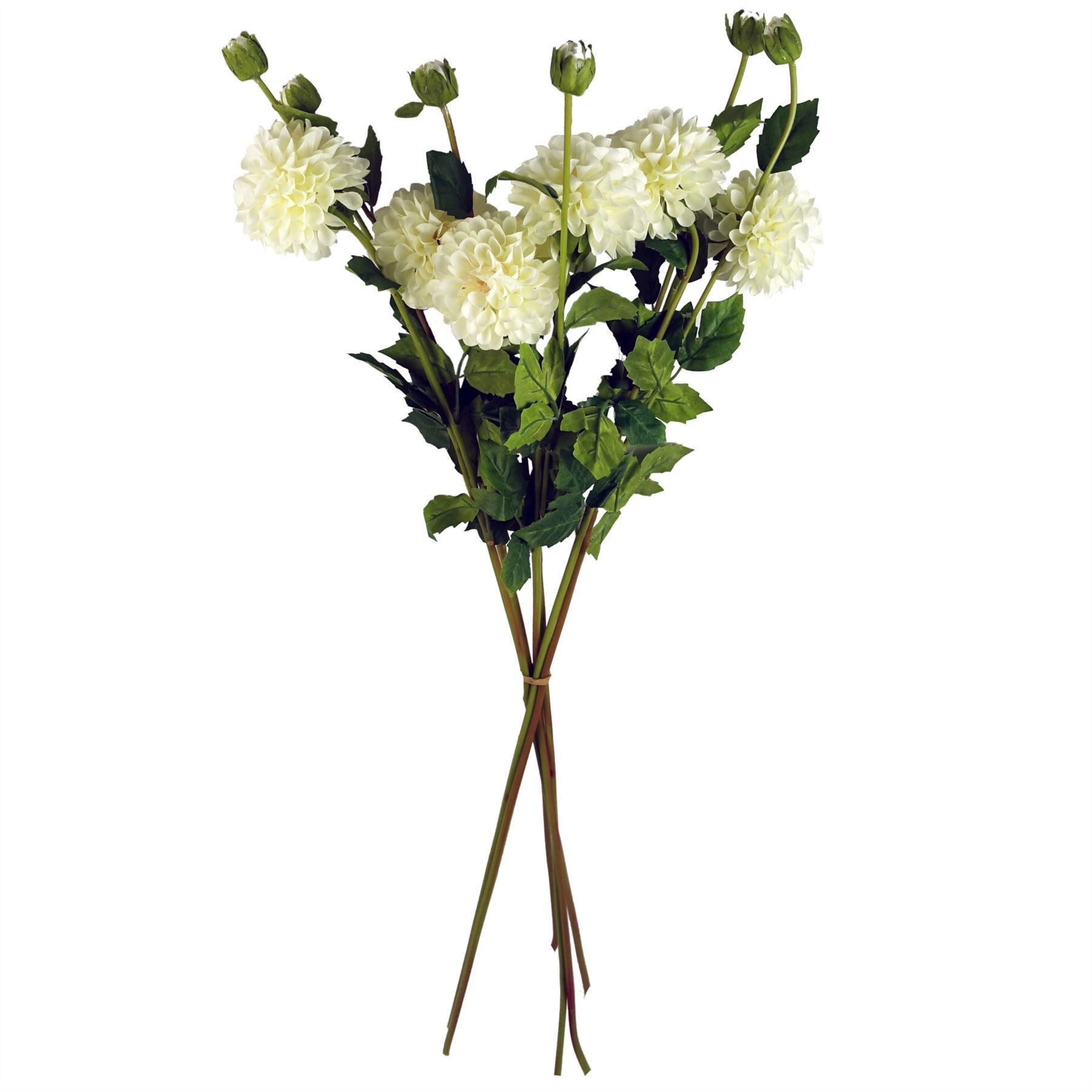 Pack of 6 x 75cm Artificial Dahlia PomPom Flower Stem Cream - Premium Quality