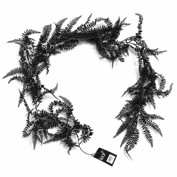 Pack of 6 x 180cm Black Artificial Fern Garland Hanging Foliage Decoration - Premium Quality