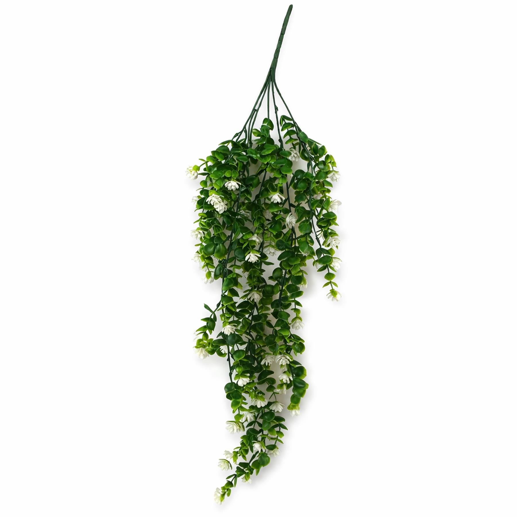 70cm Artificial Trailing Green & White Flowering Hanging Plant Faux Foliage