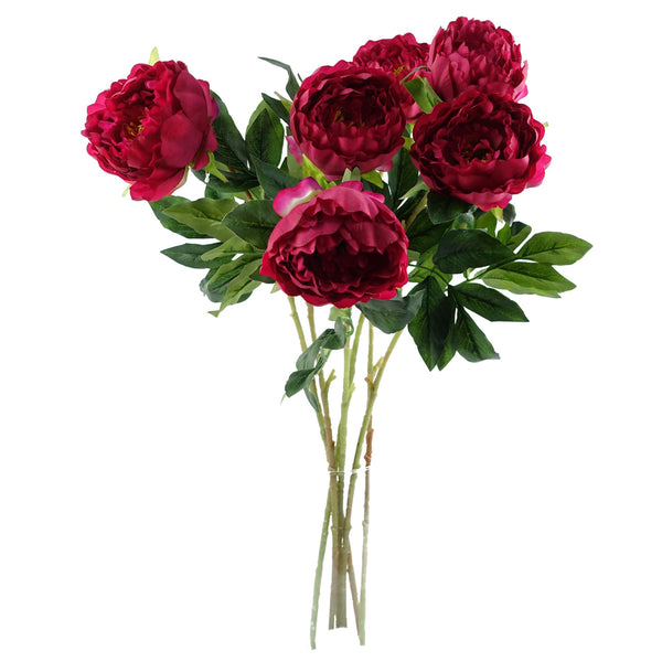 Pack of 6 x Artificial Flowers Dark Pink Peony Stem 80cm