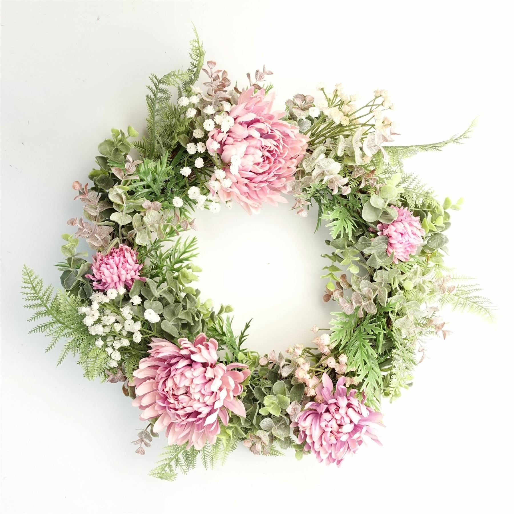 45cm Artificial Pink Floral Blossom Wreath